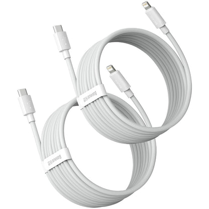 Baseus Simple Wisdom USB-C - Lightning Kabel do ładowania i transmisji danych Simple Wisdom, 20 W, 1,5 m, zestaw 2 sztuk, biały 