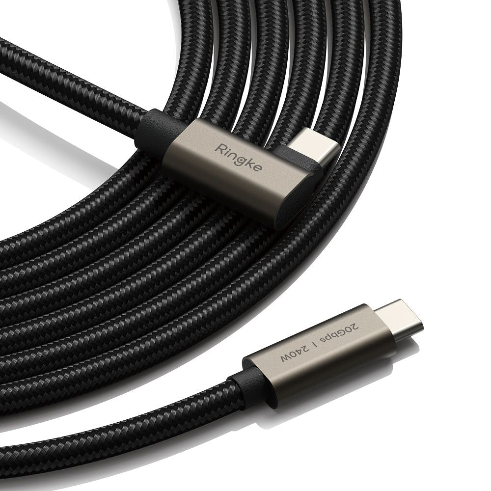 Kabel USB-C - USB-C Ringke 2X2 Angled do danych i ładowania, 240W, 1m, Czarny
