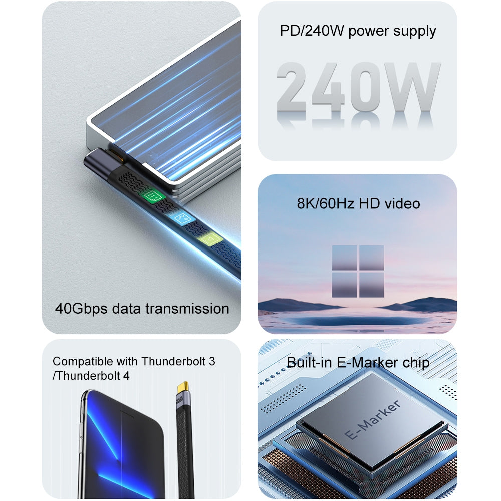Kabel USB-C do USB-C OEM Angled 8K Video Version 3, 240W, 0.15m, Czarny