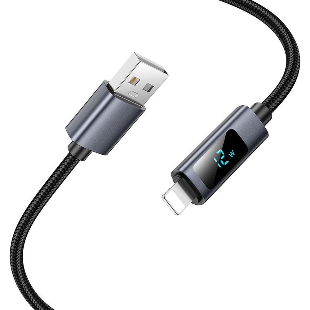 Kabel do danych i ładowania USB-A - Lightning HOCO Display X112, 18W, 1m, Czarny
