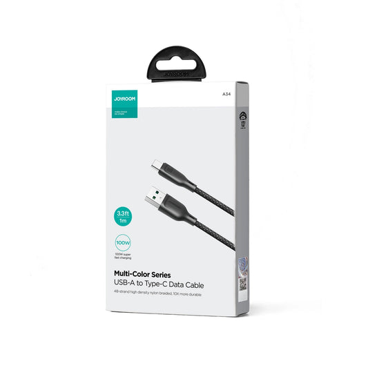 Kabel do danych i ładowania USB-A - USB-C Joyroom Multi-Color S-A34, 100W, 1m, Czarny