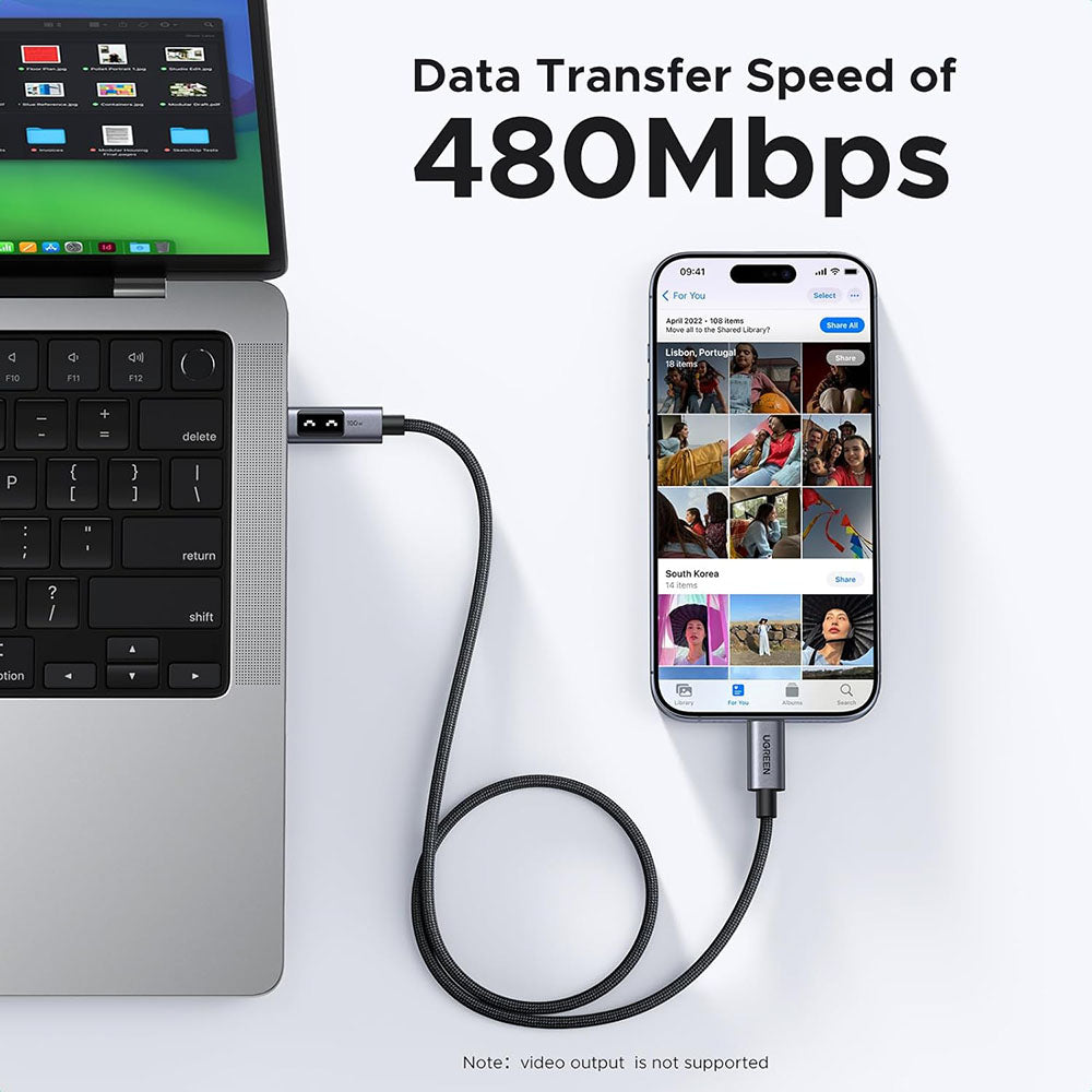 Kabel do danych i ładowania USB-C - USB-C UGREEN L509, 100W, 1m, Szary