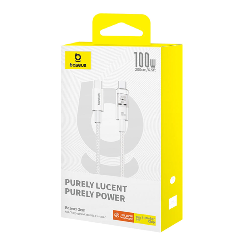 Kabel do danych i ładowania USB-C - USB-C Baseus Gem, 100W, 2m, Biały P10373000211-01