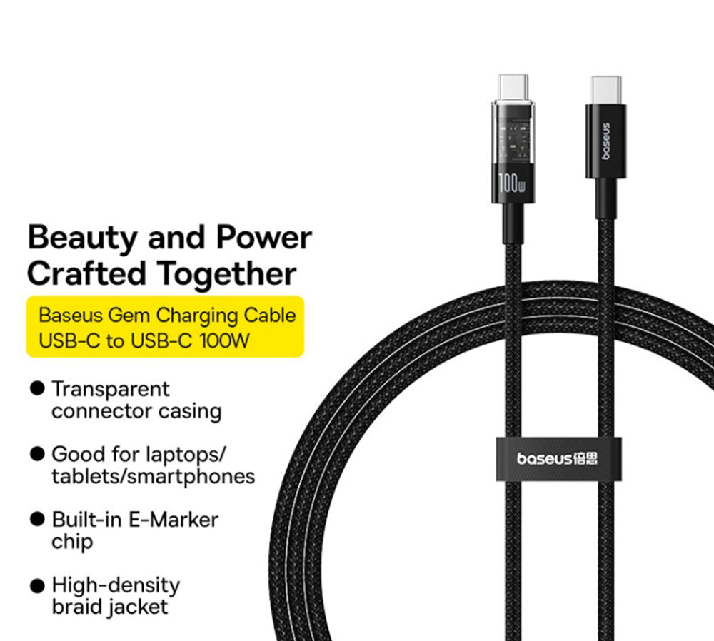 Kabel USB-C - USB-C Baseus Gem do danych i ładowania, 100W, 2m, Czarny P10373000111-01