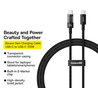 Kabel USB-C - USB-C Baseus Gem do danych i ładowania, 100W, 2m, Czarny P10373000111-01
