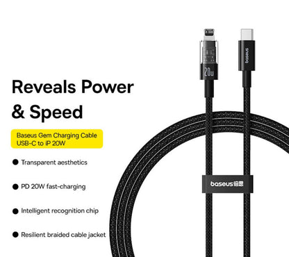 Kabel do danych i ładowania USB-C - Lightning Baseus Gem, 20W, 2m, Czarny P10373001111-01