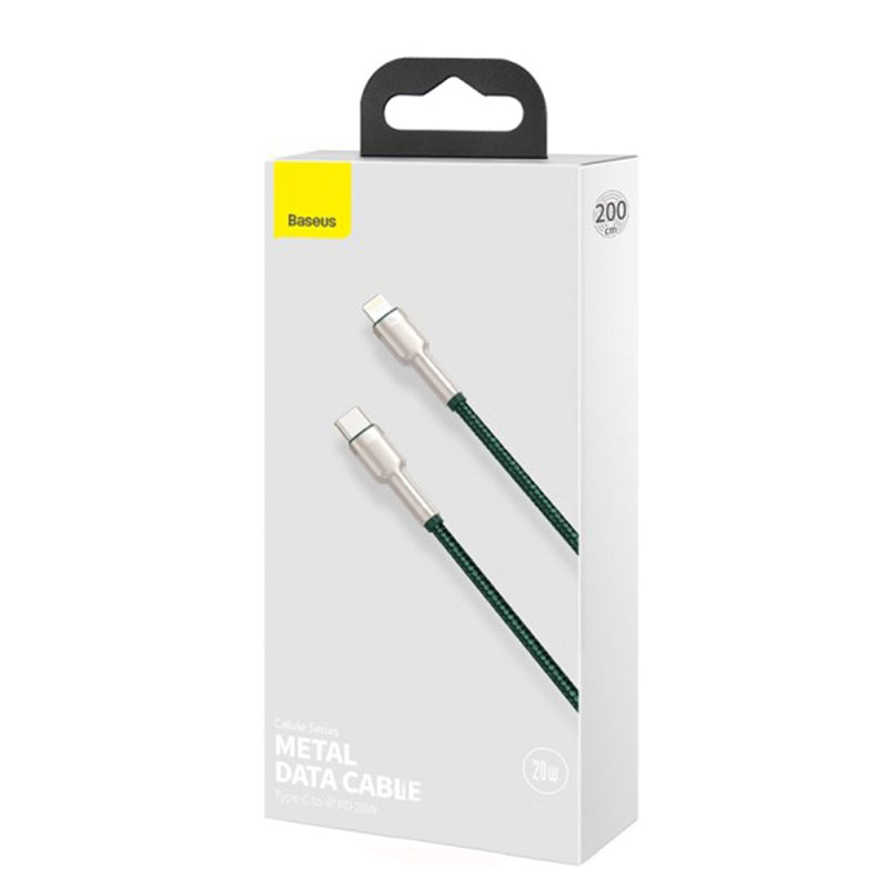 Kabel do danych i ładowania USB-C - Lightning Baseus Cafule Metal Series, 20W, 2m, Zielony CATLJK-B06