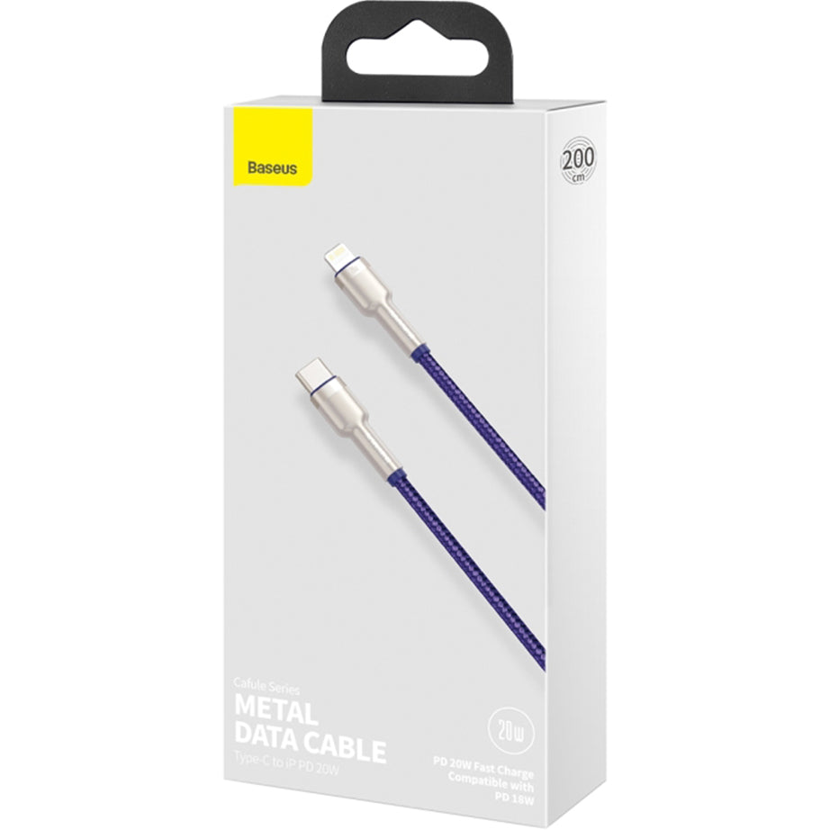 Kabel do danych i ładowania USB-C - Lightning Baseus Cafule Metal Series, 20W, 2m, Fioletowy CATLJK-B05