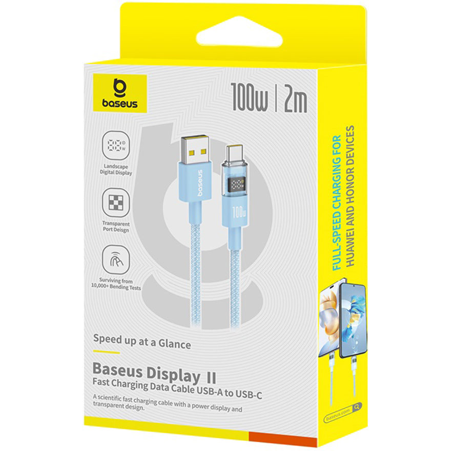 Kabel do danych i ładowania USB-A - USB-C Baseus Display 2, 100W, 2m, Niebieski P10382701311-01