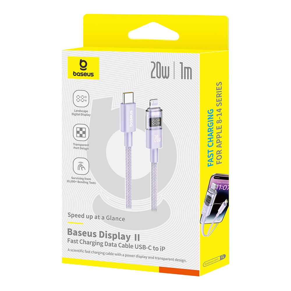 Kabel do danych i ładowania USB-C - Lightning Baseus Display 2, 20W, 1m, Fioletowy P10382703511-00