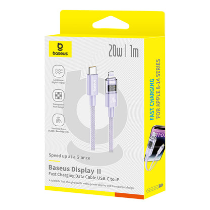 Kabel do danych i ładowania USB-C - Lightning Baseus Display 2, 20W, 1m, Fioletowy P10382703511-00