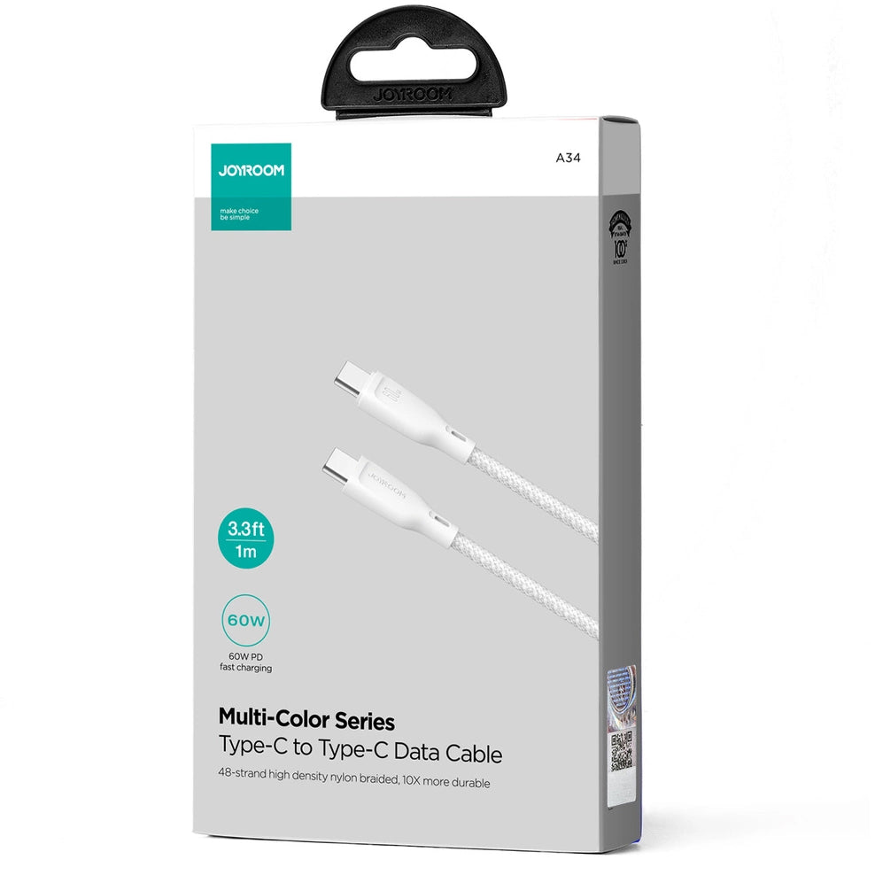 Kabel do danych i ładowania USB-C - USB-C Joyroom Multi-Color S-A34, 60W, 1m, Biały