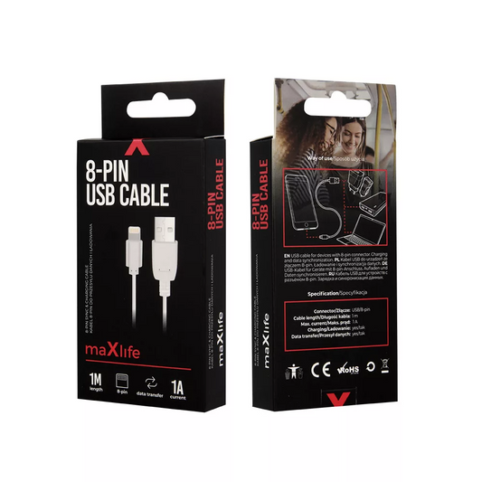 Kabel do danych i ładowania USB-A - Lightning MaXlife, 5W, 1m, Biały