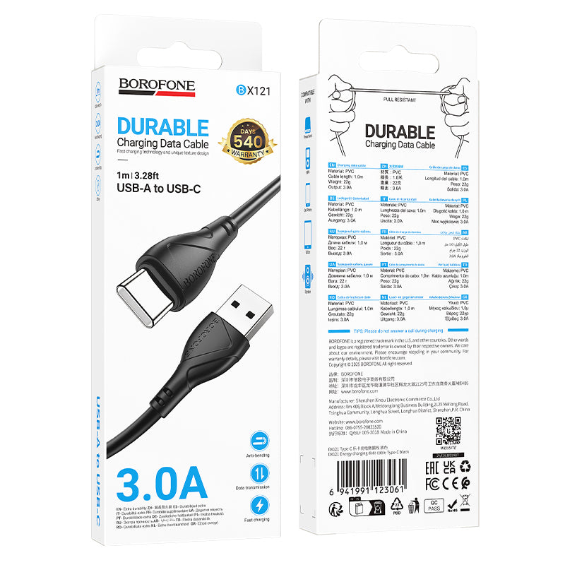 Kabel do danych i ładowania USB-A - USB-C Borofone BX121 Energy, 18W, 1m, Czarny