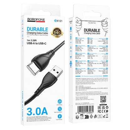 Kabel do danych i ładowania USB-A - USB-C Borofone BX121 Energy, 18W, 1m, Czarny