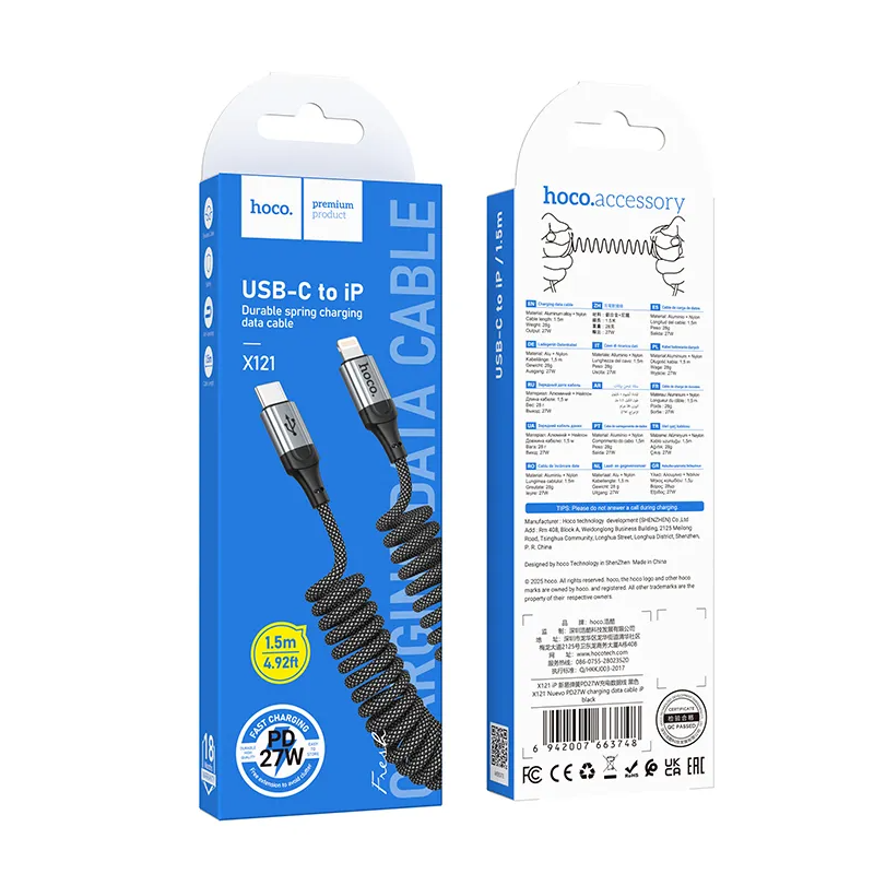 Kabel do danych i ładowania USB-C - Lightning HOCO X121, 27W, 1.5m, Czarny