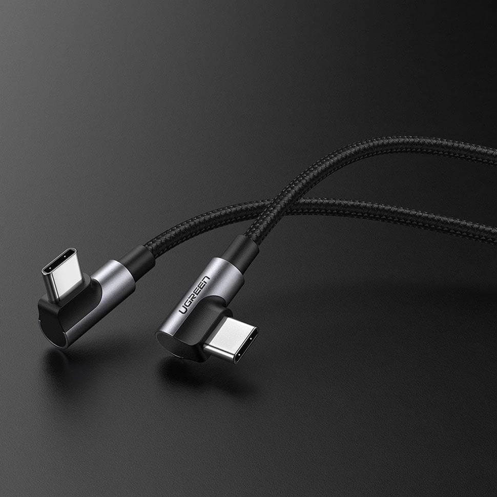 Kabel do danych i ładowania USB-C - USB-C UGREEN US323 Angled, 60W, 2m, Czarny