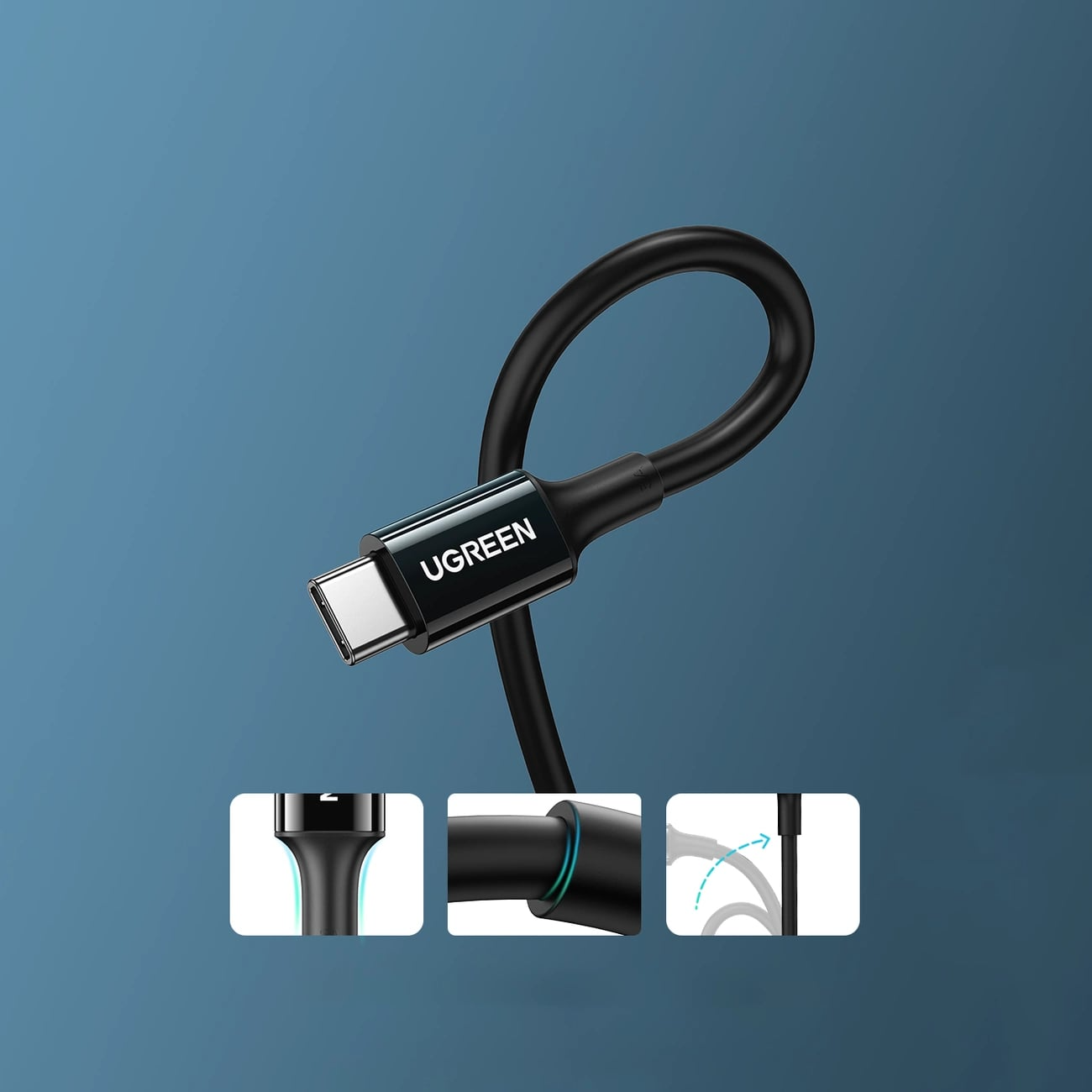 Kabel do danych i ładowania USB-C - USB-C UGREEN US300, 100W, 2m, Czarny