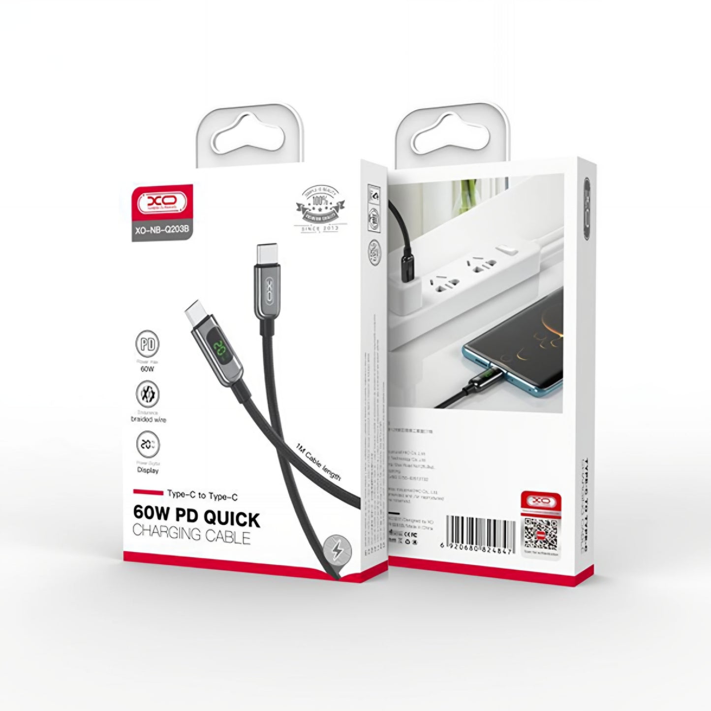 Kabel do danych i ładowania USB-C - USB-C XO Design NB-Q203B Display, 60W, 1m, Czarny