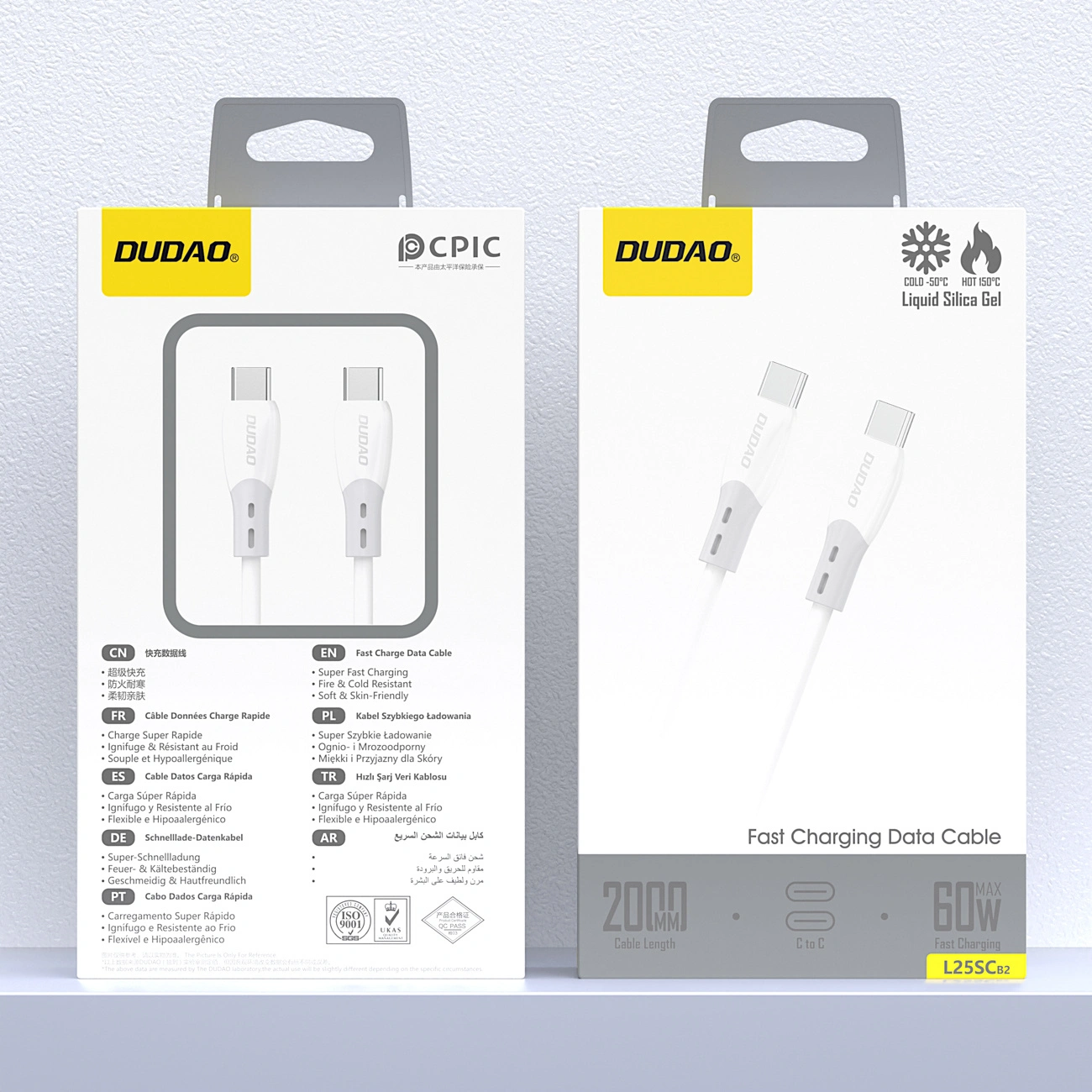 Kabel do danych i ładowania USB-C - USB-C Dudao L25SC, 60W, 2m, Biały