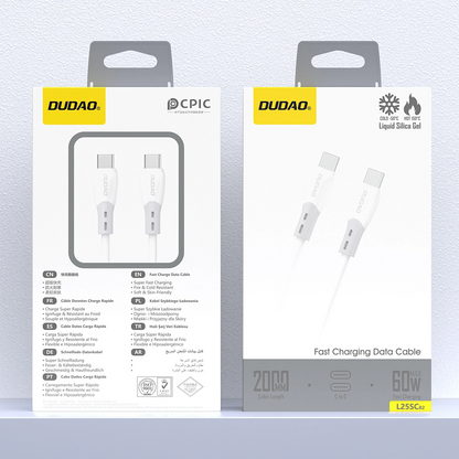 Kabel do danych i ładowania USB-C - USB-C Dudao L25SC, 60W, 2m, Biały