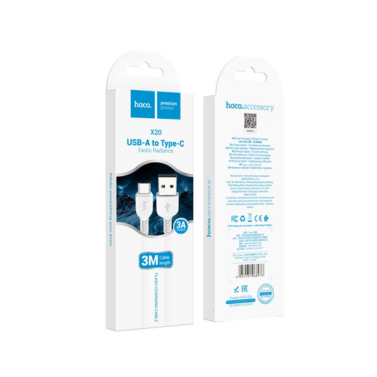 Kabel do przesyłu danych i ładowania USB-A - USB-C HOCO Flash X20, 18W, 3m, biały