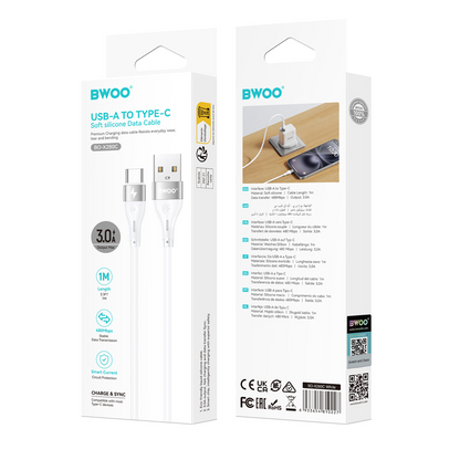 USB-A to USB-C Data and Charging Cable BWOO X280C, 15W, 1m, White