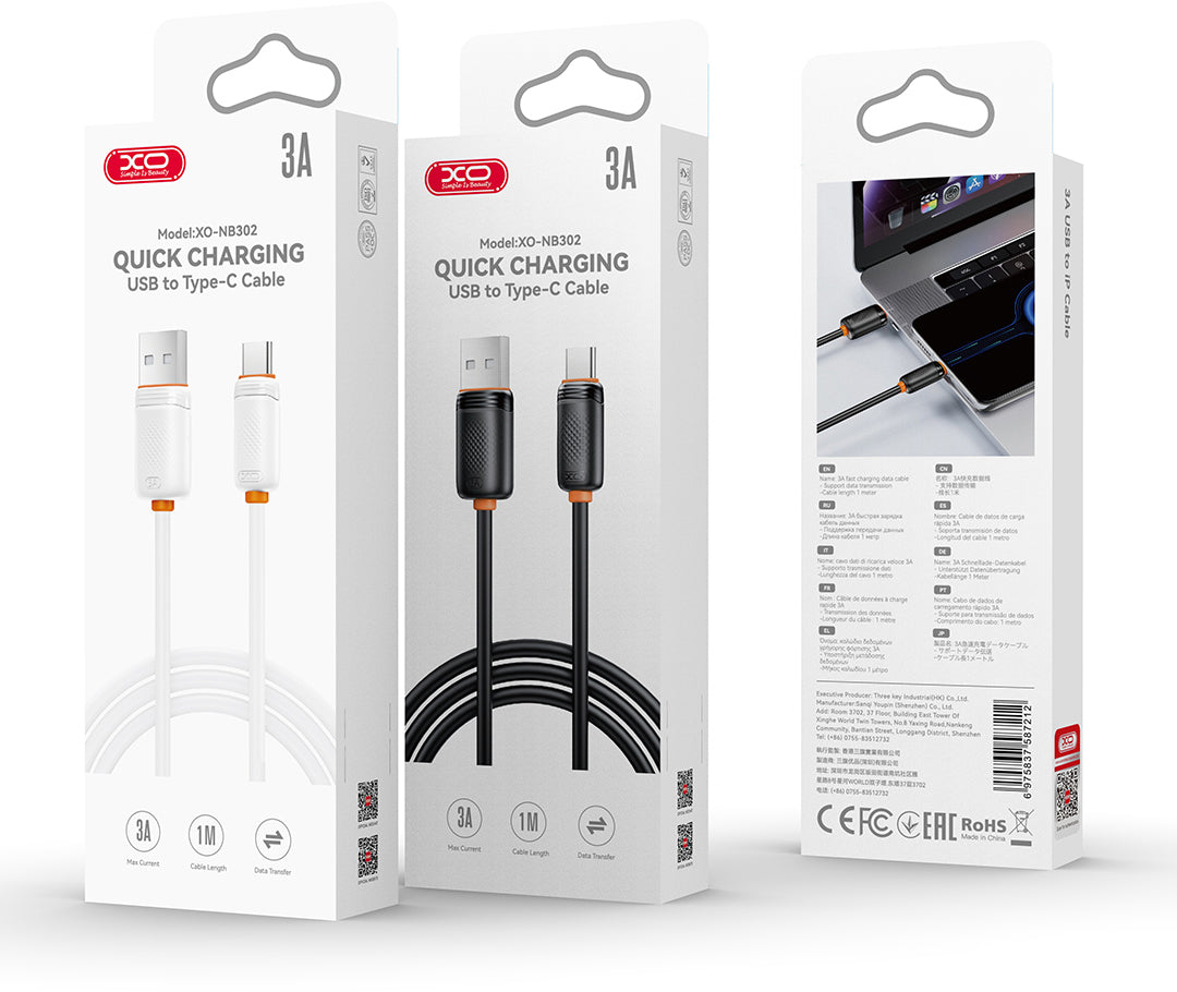 Kabel do przesyłu danych i ładowania USB-A - USB-C XO Design NB302, 18W, 1m, biały