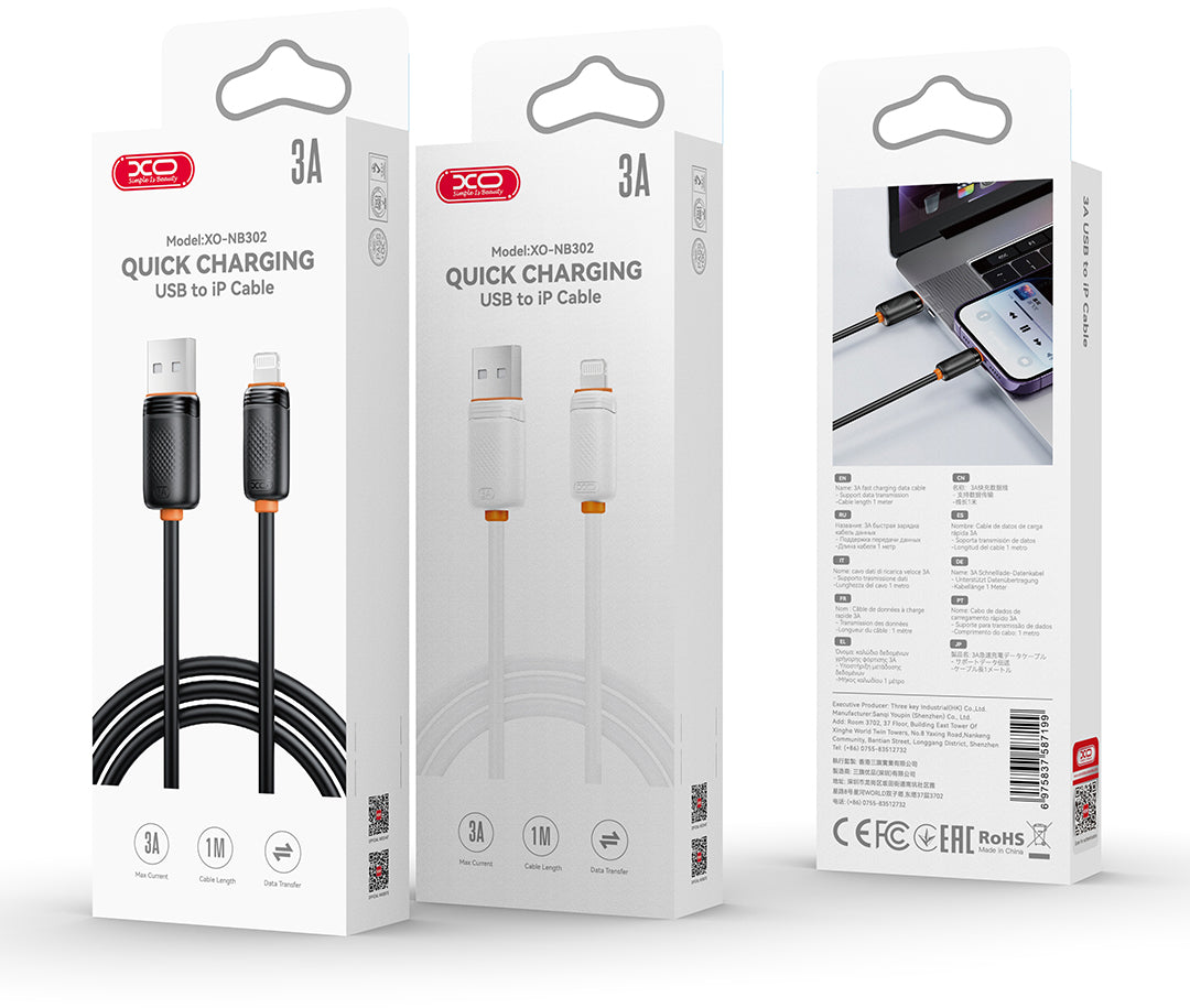Kabel do przesyłu danych i ładowania USB-A - USB-C XO Design NB302, 18W, 1m, Czarny