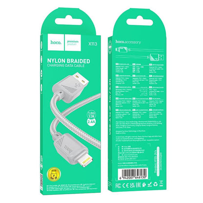 USB-A to Lightning Data and Charging Cable HOCO X113, 18W, 1m, Gray