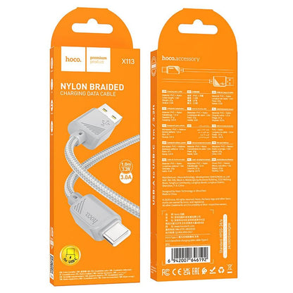 USB-A to USB-C Data and Charging Cable HOCO X113, 18W, 1m, Gray