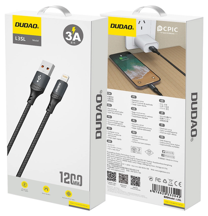 Kabel do danych i ładowania USB-A - Lightning Dudao L3SL, 30W, 1,2m, Czarny