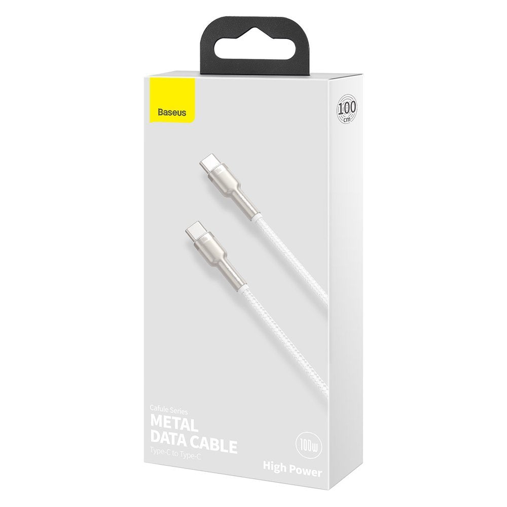 Kabel USB-C do ładowania i transmisji danych - USB-C Baseus Cafule Metal Series, 100 W, 1 m, biały CATJK-C02