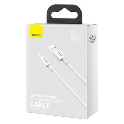 Kabel do ładowania i transmisji danych USB-A - USB-C Baseus Superior Series, 66 W, 2 m, biały CATYS-A02