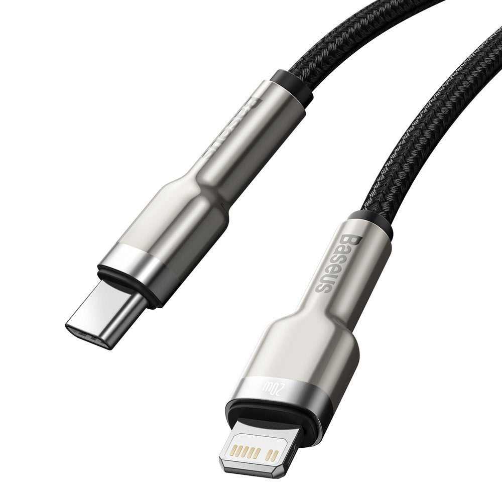 Kabel USB-C - Lightning do ładowania i transmisji danych Baseus Cafule Metal Series, 20 W, 0,25 m, czarny CATLJK-01 