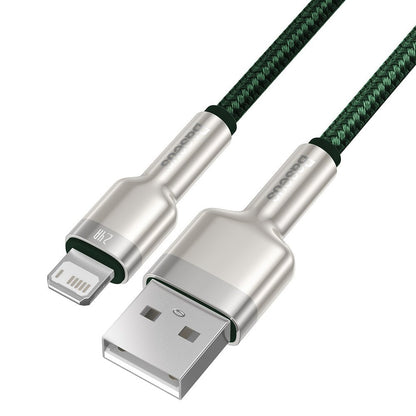Kabel do danych i ładowania USB-A - Lightning Baseus Cafule Metal Series, 18W, 1m, Zielony CALJK-A06