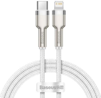 Kabel do danych i ładowania USB-C - Lightning Baseus Cafule Metal Series, 20W, 2m, Biały CATLJK-B02