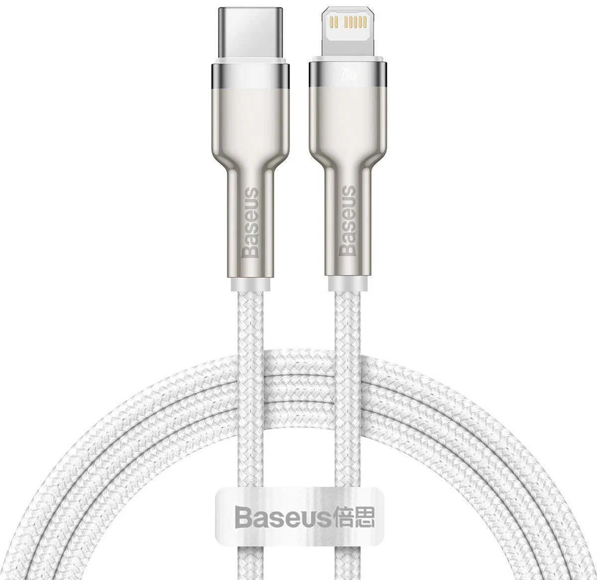 Kabel do ładowania i transmisji danych USB-C - Lightning Baseus Cafule Metal Series, 20 W, 1 m, biały CATLJK-A02