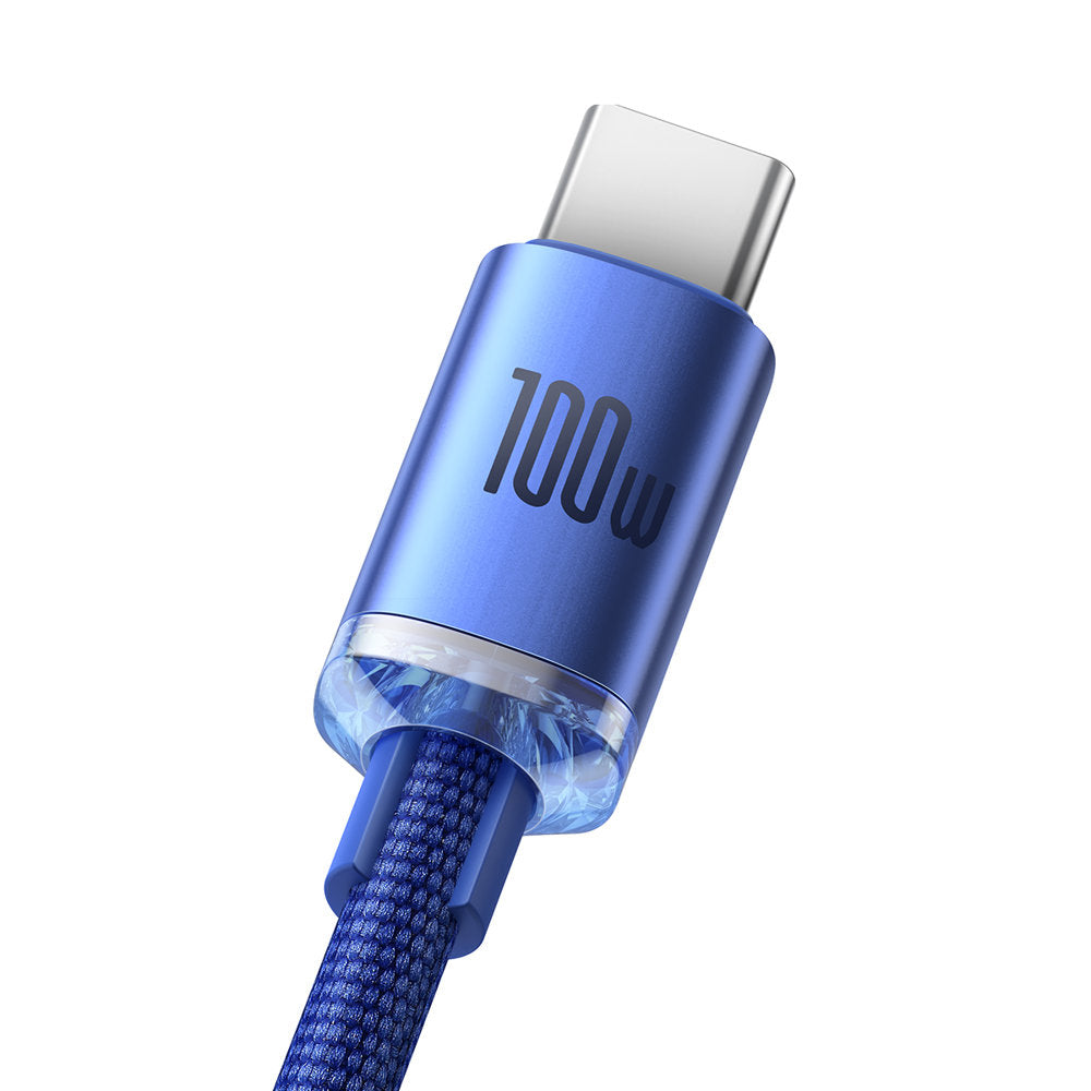 Kabel do ładowania i transmisji danych z USB-A na USB-C Baseus Crystal Shine Series, 100 W, 2 m, niebieski CAJY000503