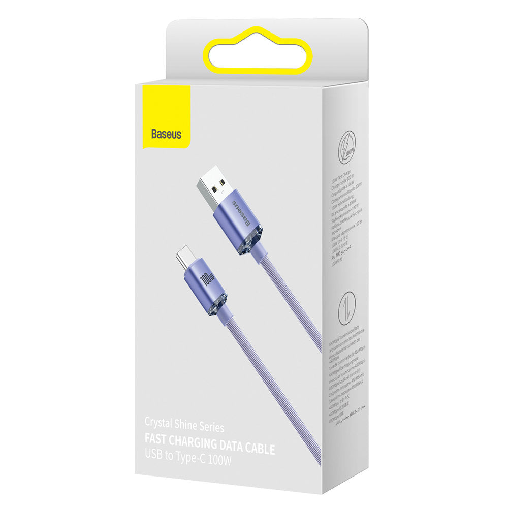 Kabel do danych i ładowania USB-A - USB-C Baseus Crystal Shine Series, 100W, 2m, Fioletowy CAJY000505