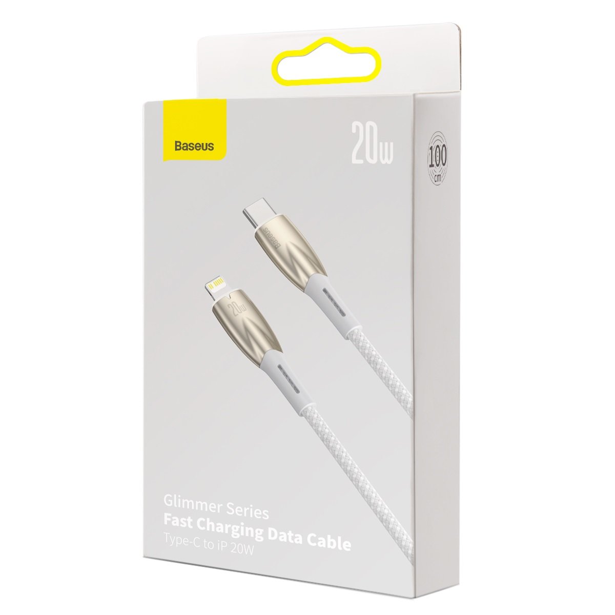 Kabel Baseus Glimmer Series USB-C - Lightning do ładowania i transmisji danych, 20 W, 1 m, biały CADH000002 