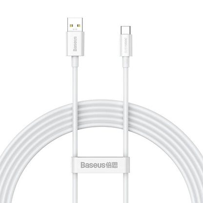 Kabel do ładowania i transmisji danych Baseus Superior Series USB-A do USB-C, 65 W, 2 m, biały CAYS000901