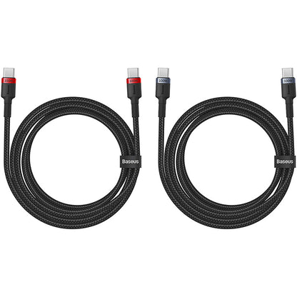 Kabel USB-C do ładowania i transmisji danych - USB-C Baseus Cafule, 100 W, 1 m, czerwony, zestaw 2 sztuk