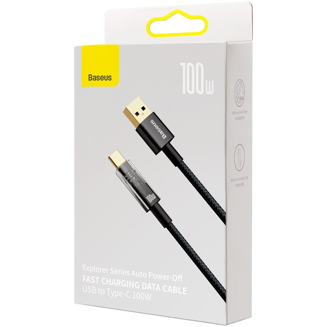 Kabel USB-A do USB-C Baseus Explorer do transmisji danych i ładowania, 100 W, 1 m, czarny CATS000201 