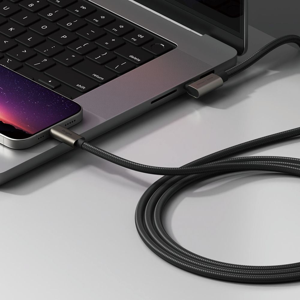 Kabel USB-C - USB-C Ringke 2X2 Angled do danych i ładowania, 240W, 1m, Czarny