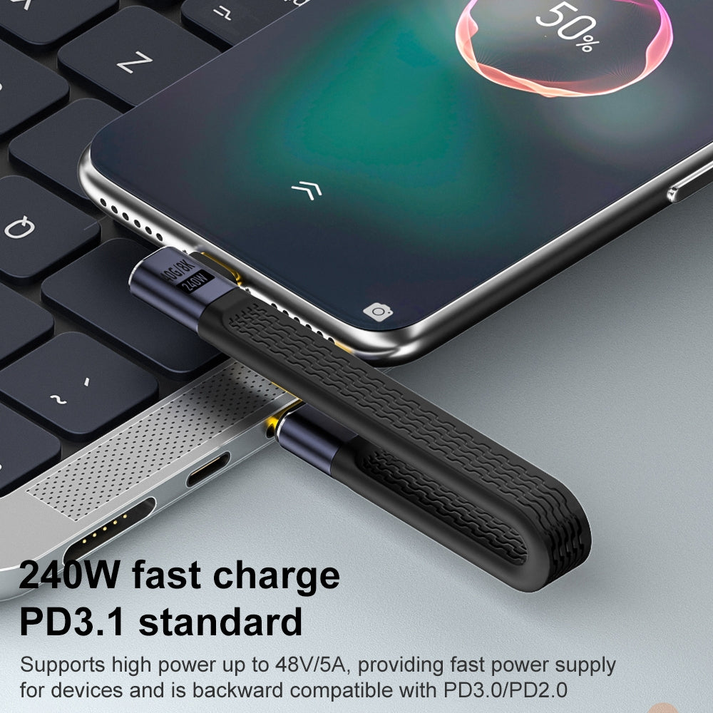 Kabel USB-C do USB-C OEM Angled 8K Video Version 3, 240W, 0.15m, Czarny