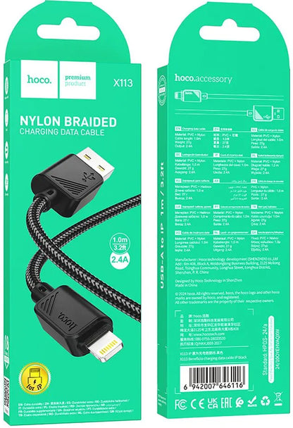 Kabel do danych i ładowania USB-A - Lightning HOCO X113, 18W, 1m, Czarny
