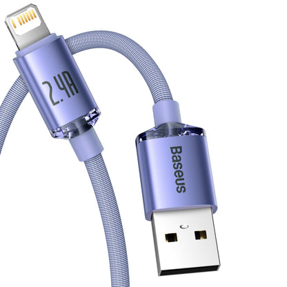 Kabel do danych i ładowania USB-A - Lightning Baseus Crystal Shine Series, 18W, 2m, Fioletowy CAJY000105