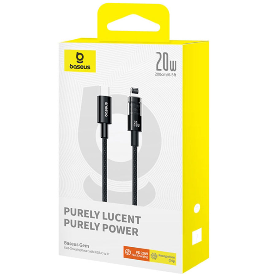 Kabel do danych i ładowania USB-C - Lightning Baseus Gem, 20W, 2m, Czarny P10373001111-01