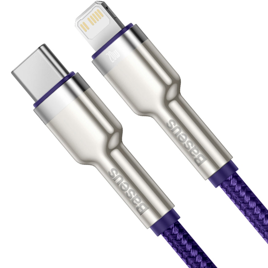 Kabel do danych i ładowania USB-C - Lightning Baseus Cafule Metal Series, 20W, 2m, Fioletowy CATLJK-B05